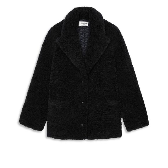 $498 ZADIG &VOLTAIRE WOMEN'S JACKET/ COAT TEDDY SOFT Fleur Soft Black NWT - Picture 6 of 15